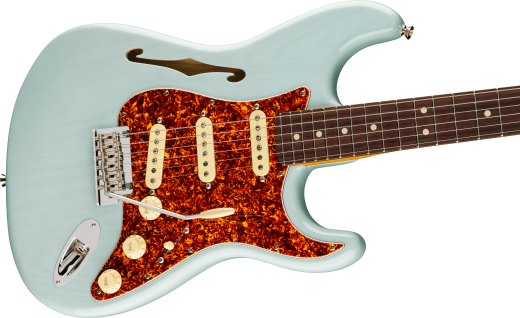 American Professional II Stratocaster Thinline, Rosewood Fingerboard with Case - Transparent Daphne Blue