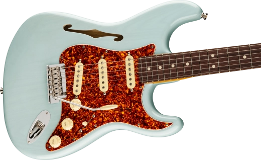 American Professional II Stratocaster Thinline, Rosewood Fingerboard with Case - Transparent Daphne Blue