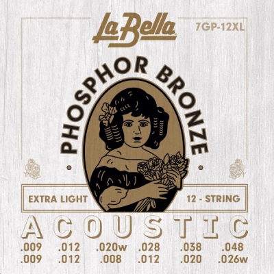 La Bella - 7GP-12XL 12-String, Phosphor Bronze Acoustic Guitar Strings - Extra Light