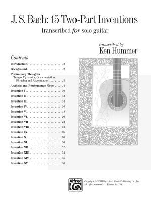 15 Two-Part Inventions (Transcribed for Solo Guitar) - Bach/Hummer - Classical Guitar - Book