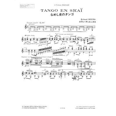 Tango en Skai - Dyens - Classical Guitar - Sheet Music