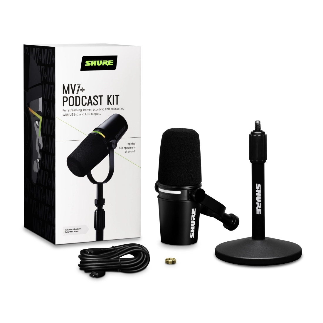 MV7+ USB-C/XLR Dynamic Podcast Microphone Bundle with Desktop Stand - Black