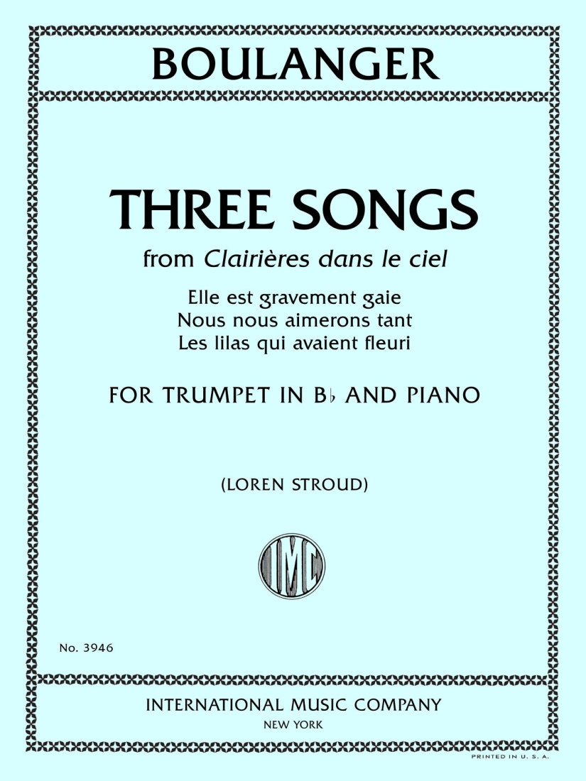 Three Songs from Clairieres dans le ciel - Boulanger/Stroud - Bb Trumpet/Piano - Book