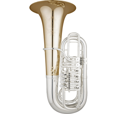 EBF866 F 4/4 Upright Tuba, 4 Right Hand Valves and 2 Left Hand Valves - Silver-Plated with Gold Bell