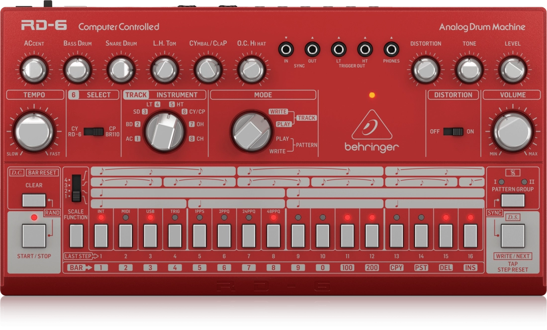 RD-6 Classic Analog Drum Machine with 8 Drum Sounds - Red