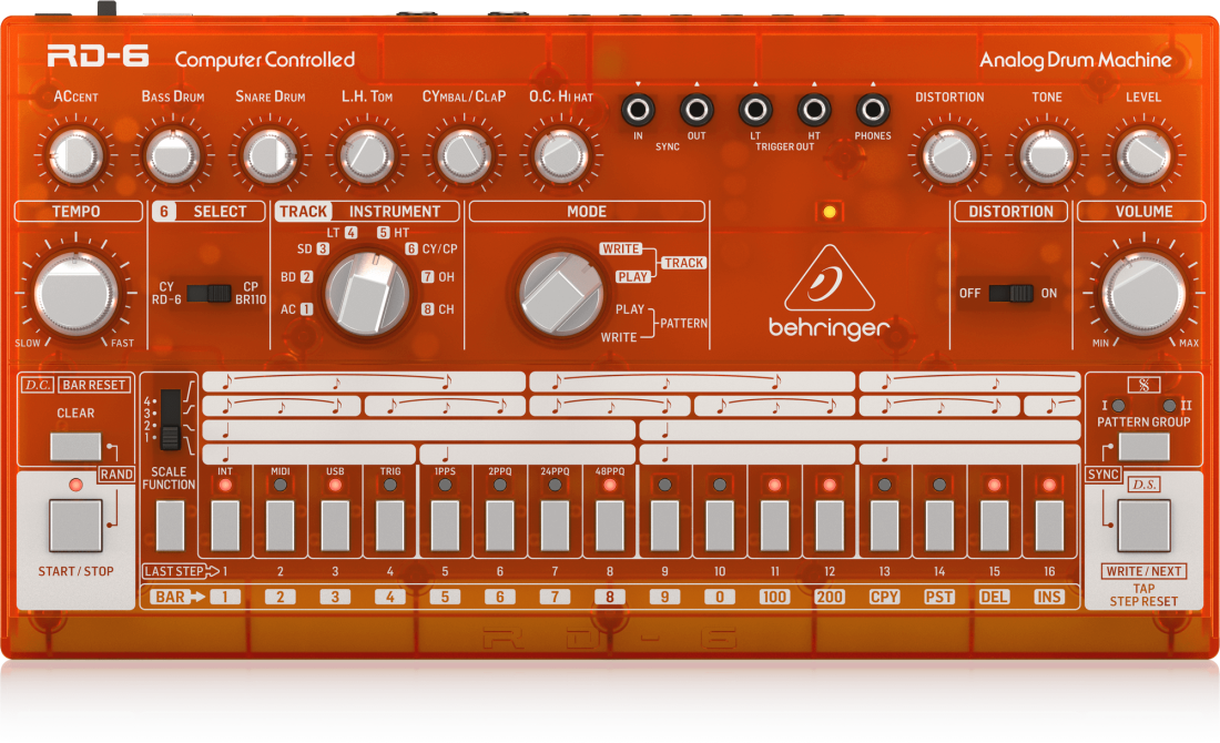 RD-6 Classic Analog Drum Machine with 8 Drum Sounds - Tangerine