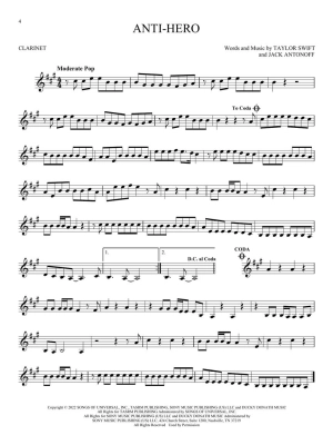 Taylor Swift for Clarinet - Swift - Clarinet - Book