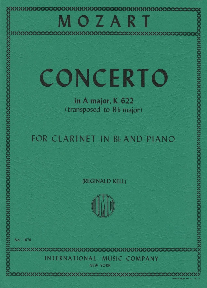 Concerto In A Major, K.622 (transposed to Bb Major) - Mozart - Bb Clarinet/Piano - Sheet Music