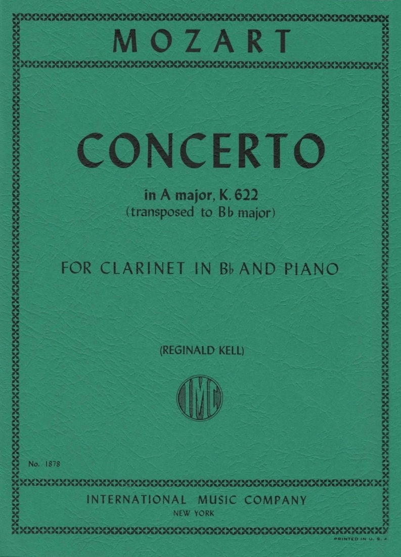 Concerto In A Major, K.622 (transposed to Bb Major) - Mozart - Bb Clarinet/Piano - Sheet Music