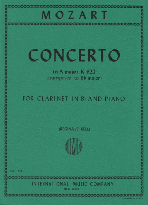 International Music Company - Concerto In AMajor, K.622 (transposed to BbMajor) Mozart Clarinette en sibmol et piano Partition individuelle
