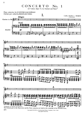 Concerto No. 1 in F minor, Opus 73 - Weber/Kell - Clarinet/Piano - Sheet Music