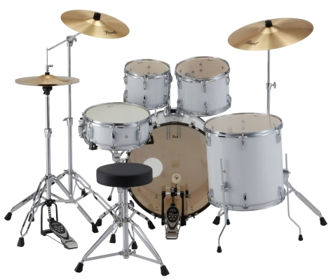 Roadshow 5-Piece Drum Kit (22,10,12,16,SD) with Hardware and Cymbals - Pure White