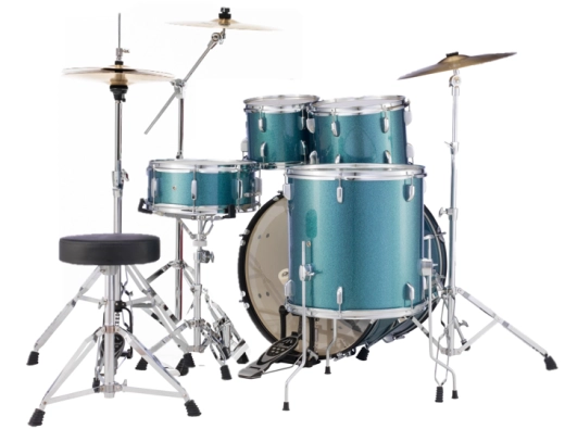 Roadshow 5-Piece Drum Kit (22,10,12,16,SD) with Hardware and Cymbals - Aqua Glitter