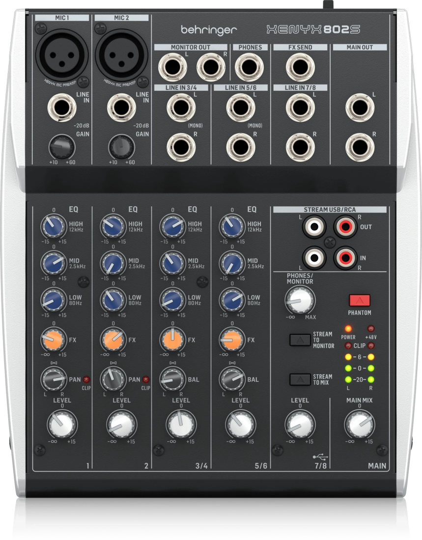 XENYX 802S Premium Analog 8-Input Mixer with USB Streaming Interface