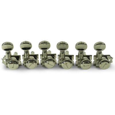6 In Line Locking Revolution Series H-Mount Tuning Machines with Staggered Posts - Nickel