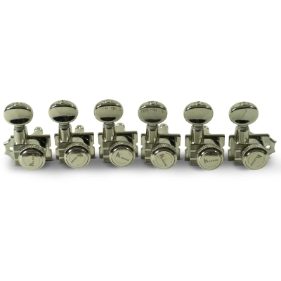 Kluson - 6 In Line Locking Revolution Series H-Mount Tuning Machines with Staggered Posts - Nickel