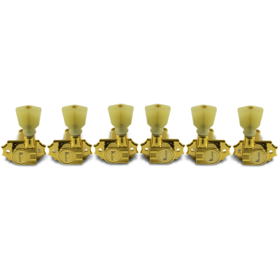 3 Per Side Revolution Series G-Mount Non-Collared Tuning Machines - Gold with Plastic Keystone Button