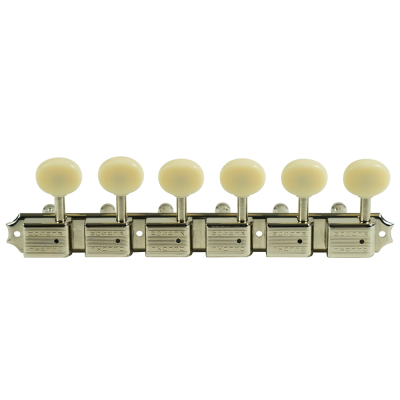 6 On A Plate Left Hand Deluxe Series Tuning Machines - Nickel with Oval Plastic Buttons