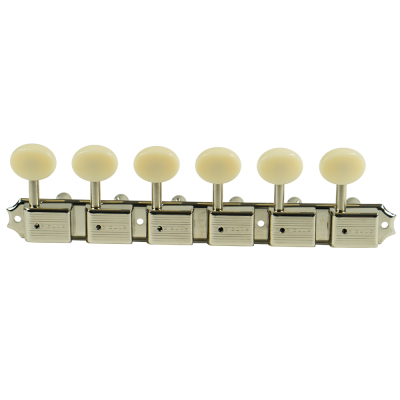 Kluson - 6 On A Plate Deluxe Series Tuning Machines - Nickel with Oval Plastic Buttons