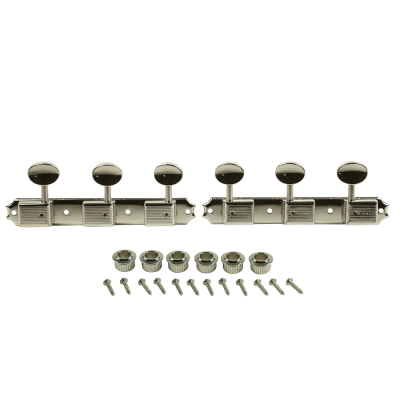 Kluson - 3 On A Plate Deluxe Series Tuning Machines - Nickel with Oval Metal Buttons