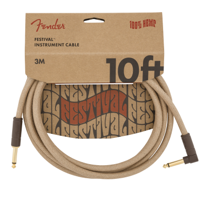 10\' Festival Pure Hemp Instrument Cable, Straight/Angle - Natural