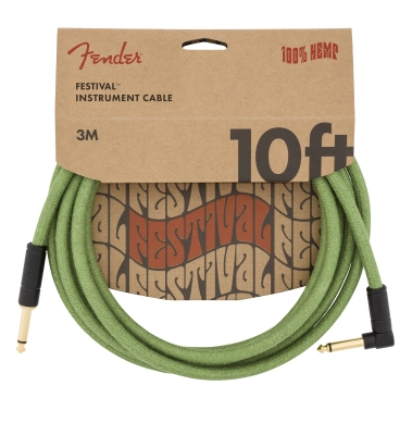 10\' Festival Pure Hemp Instrument Cable, Straight/Angle - Green