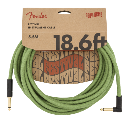 18.6\' Festival Pure Hemp Instrument Cable, Straight/Angle - Green
