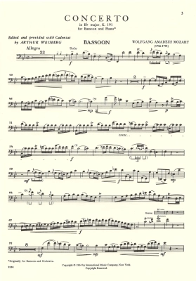 Concerto in B flat major, K. 191 - Mozart/Weisberg - Bassoon/Piano - Sheet Music