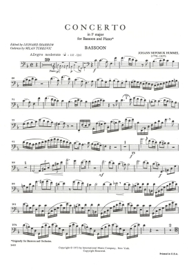 Concerto in F major - Hummel/Sharrow - Bassoon/Piano - Sheet Music