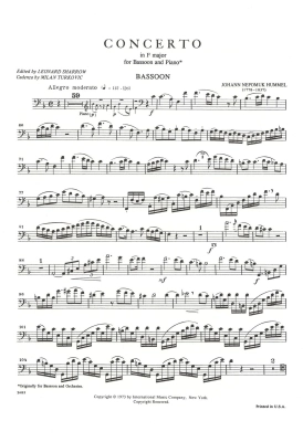 Concerto in F major - Hummel/Sharrow - Bassoon/Piano - Sheet Music