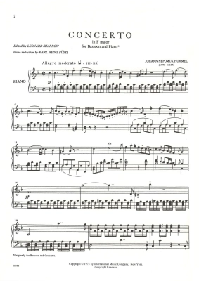 Concerto in F major - Hummel/Sharrow - Bassoon/Piano - Sheet Music