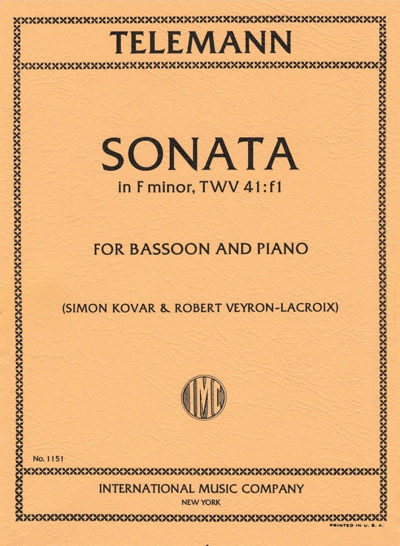 Sonata in F minor - Telemann/Kovar/Veyron-Lacroix - Bassoon/Piano - Sheet Music