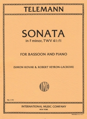 International Music Company - Sonata in F minor - Telemann/Kovar/Veyron-Lacroix - Bassoon/Piano - Sheet Music