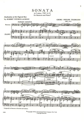 Sonata in F minor - Telemann/Kovar/Veyron-Lacroix - Bassoon/Piano - Sheet Music