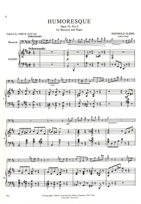 Humoresque, Opus 35, No. 8 - Gliere/Kovar - Bassoon/Piano - Sheet Music