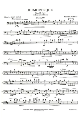 Humoresque, Opus 35, No. 8 - Gliere/Kovar - Bassoon/Piano - Sheet Music