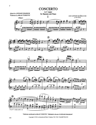Concerto in C major - Kozeluch/Sharrow - Bassoon/Piano - Sheet Music
