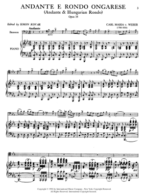 Andante & Rondo Ongarese, Opus 35 - Weber/Kovar - Bassoon/Piano- Sheet Music