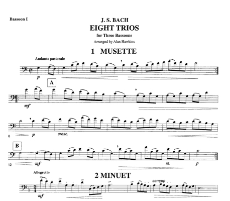 Eight Trios - Bach/Hawkins - Bassoon Trios - Score/Parts