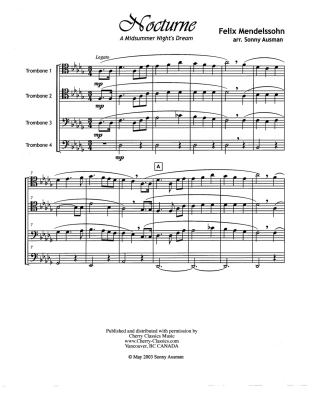 Nocturne (from \'\'A Midsummer Night\'s Dream\'\') - Mendelssohn/Ausman - Trombone Quartet - Score/Parts