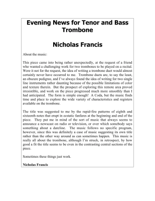 Evening News - Francis - Tenor & Bass Trombone Duet - Book