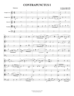 Contrapunctus No. 1 (from \'\'The Art of the Fugue\'\') - Bach/Wean - Brass Quintet - Score/Parts