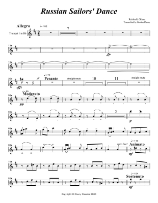 Russian Sailors\' Dance (from \'\'The Red Poppy\'\' ballet) - Gliere/Cherry - Brass Quintet - Score/Parts