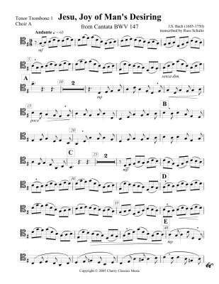 Jesu, Joy of Man\'s Desiring (from Cantata no. 147) - Bach/Schultz - 8 Trombones - Score/Parts