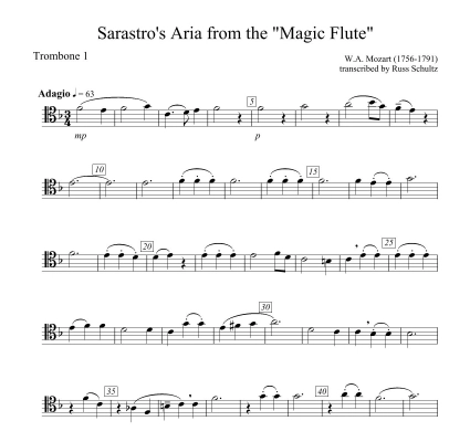 Sarastro\'s Aria (from the \'\'Magic Flute\'\' K. 625) - Mozart/Schultz - Trombone Quartet (B. Trombone Solo) - Score/Parts