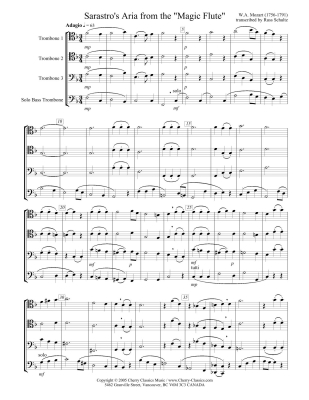 Sarastro\'s Aria (from the \'\'Magic Flute\'\' K. 625) - Mozart/Schultz - Trombone Quartet (B. Trombone Solo) - Score/Parts