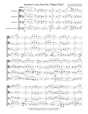 Sarastro\'s Aria (from the \'\'Magic Flute\'\' K. 625) - Mozart/Schultz - Trombone Quartet (B. Trombone Solo) - Score/Parts