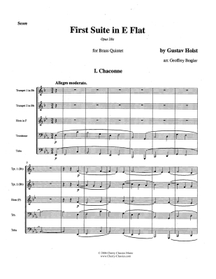 First Suite in E-flat - Holst/Bergler - Brass Quintet - Score/Parts