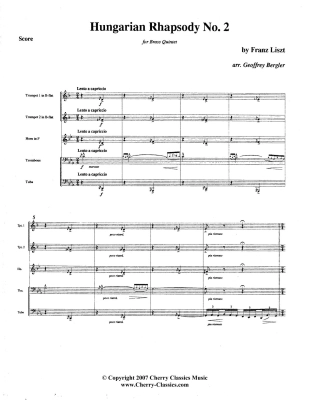 Hungarian Rhapsody No. 2 - Lizst/Bergler - Brass Quintet - Score/Parts