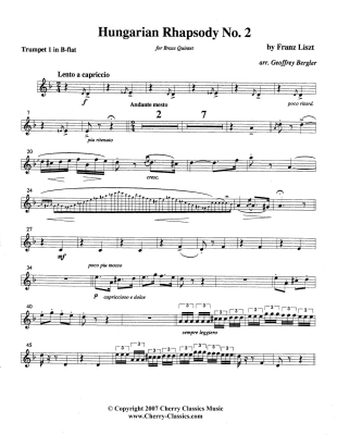 Hungarian Rhapsody No. 2 - Lizst/Bergler - Brass Quintet - Score/Parts